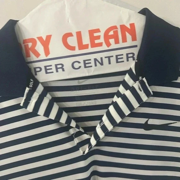 Men Large Nike Dri-Fit Golf Polo Blue/White Stripped (100% POLY) - Picture 6 of 6